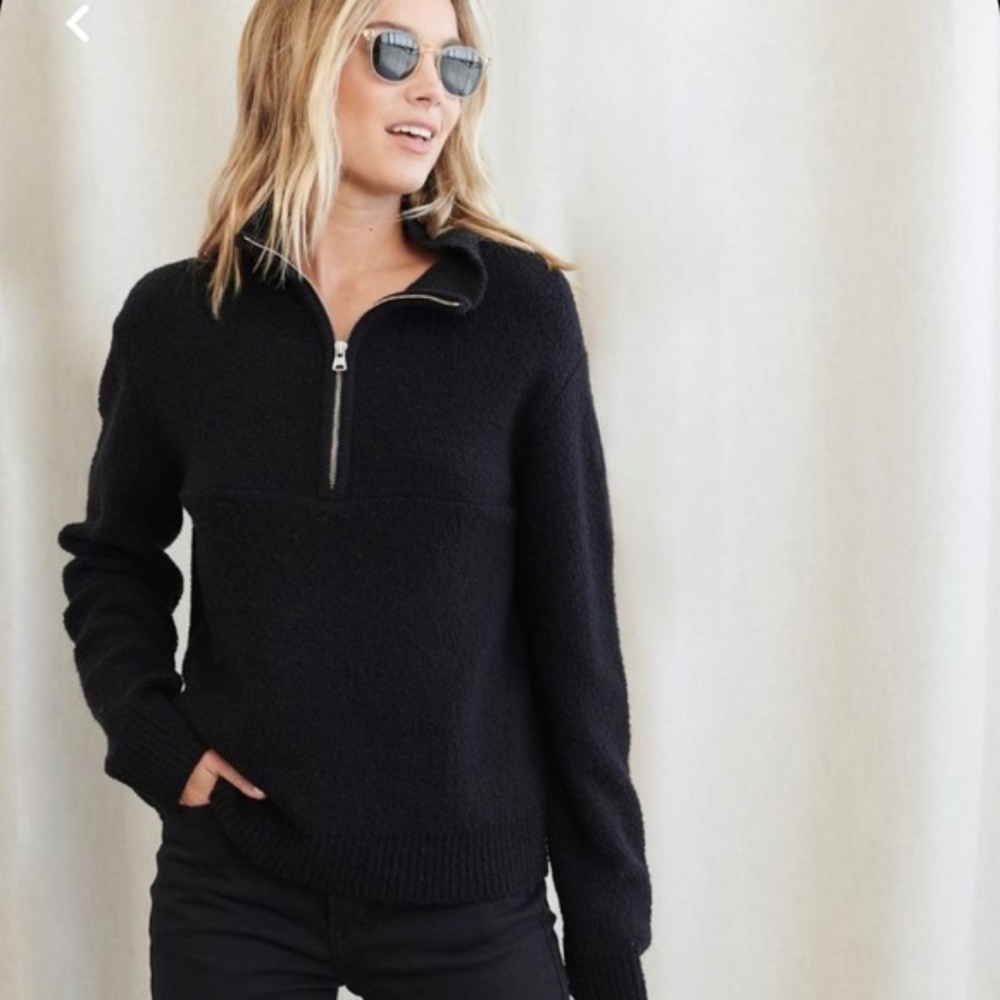 Jenni Kayne Black Boucle Quarter / Half Zip Sweater - EUC - Size Small